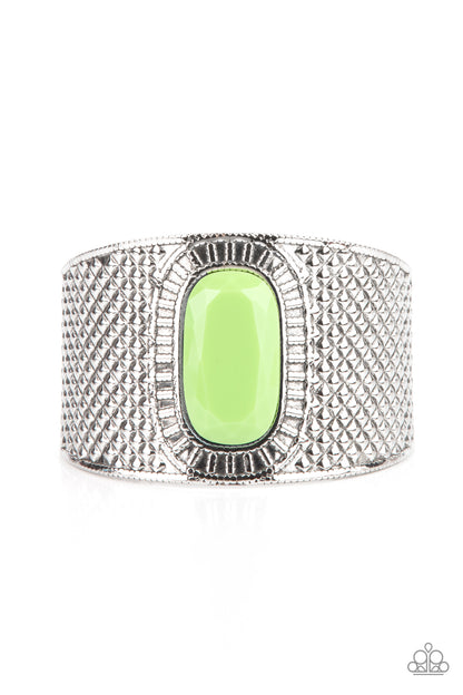 Paparazzi Accessories-Poshly Pharoah Green Oversized Cuff Bracelet