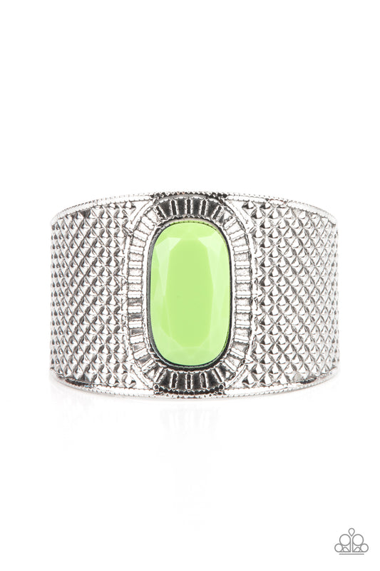 Paparazzi Accessories-Poshly Pharoah Green Oversized Cuff Bracelet