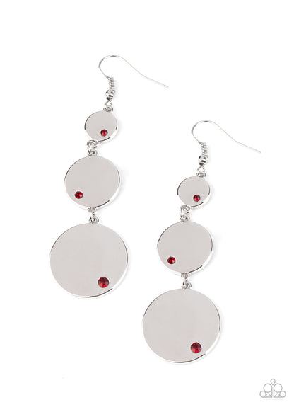 Paparazzi Accessories-Poshly Polished Silver Red Disc Earrings