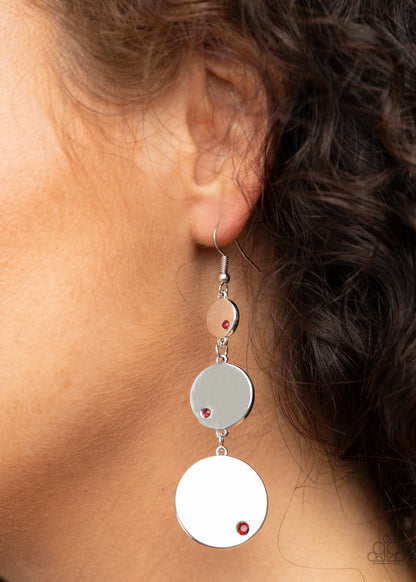 Paparazzi Accessories-Poshly Polished Silver Red Disc Earrings