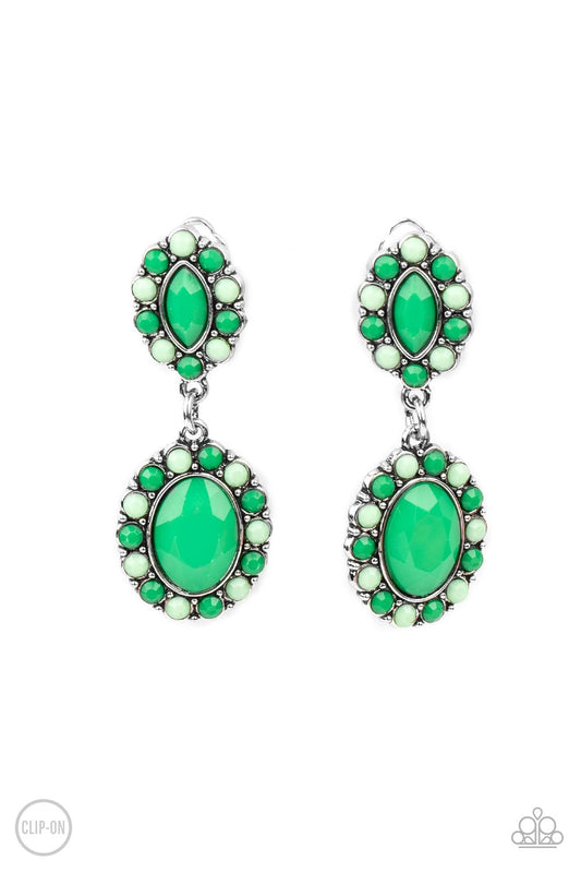 Paparazzi Accessories-Positively Pampered Marquise/Oval Mint Bead Earrings