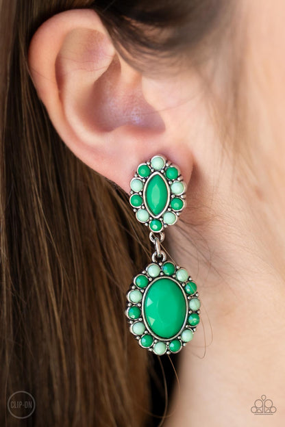 Paparazzi Accessories-Positively Pampered Marquise/Oval Mint Bead Earrings