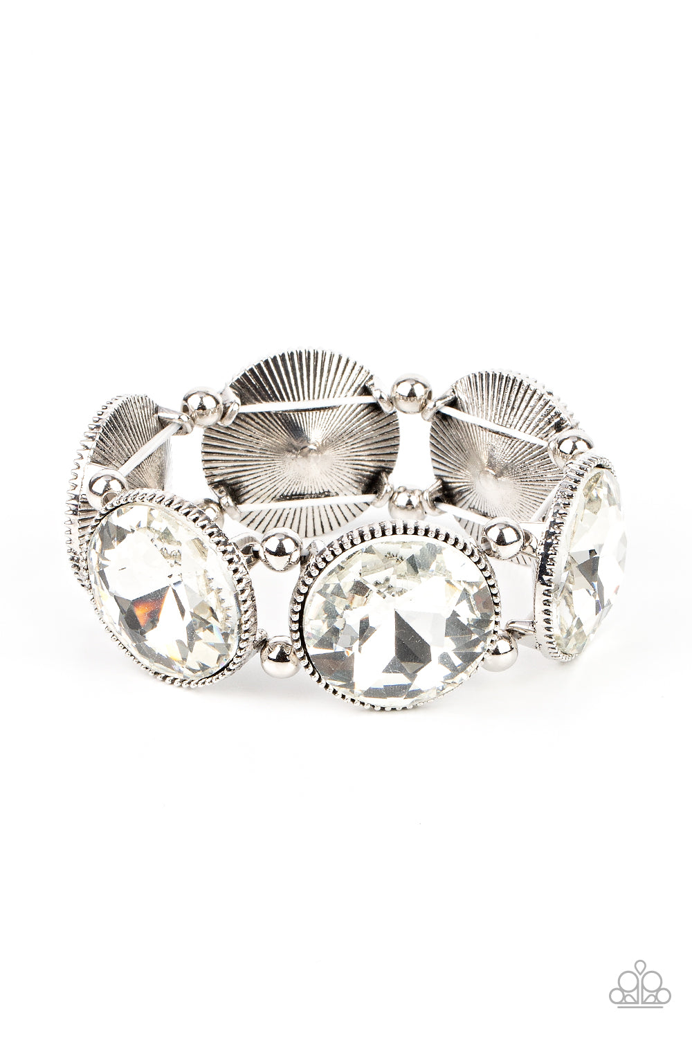 Paparazzi Accessories-Powerhouse Hustle White Glitzy Oversized Rhinestone Bracelet