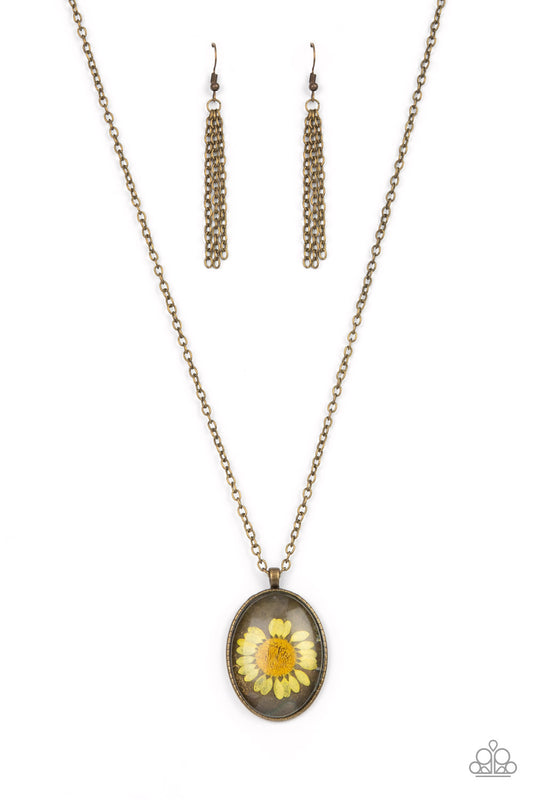 Paparazzi Accessories-Prairie Passion Yellow Dainty Rustic Brass Necklace Set