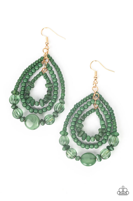 Paparazzi Accessories-Prana Party Green Crystal Seed Bead Earrings