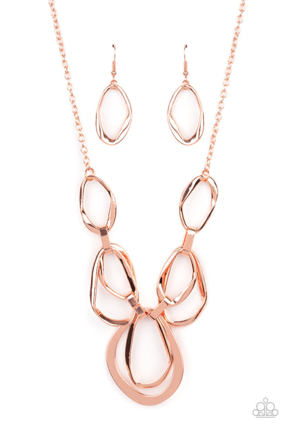 Paparazzi Accessories-Prehistoric Heirloom Copper Asymmetrical Twisted Necklace Set