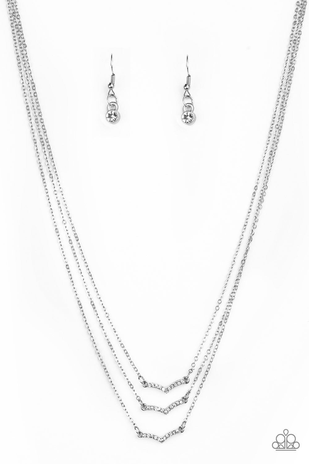Paparazzi Accessories-Pretty Petite White Rhinestone Necklace Set