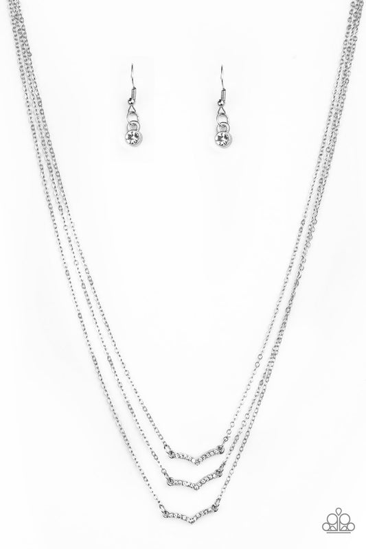 Paparazzi Accessories-Pretty Petite White Rhinestone Necklace Set