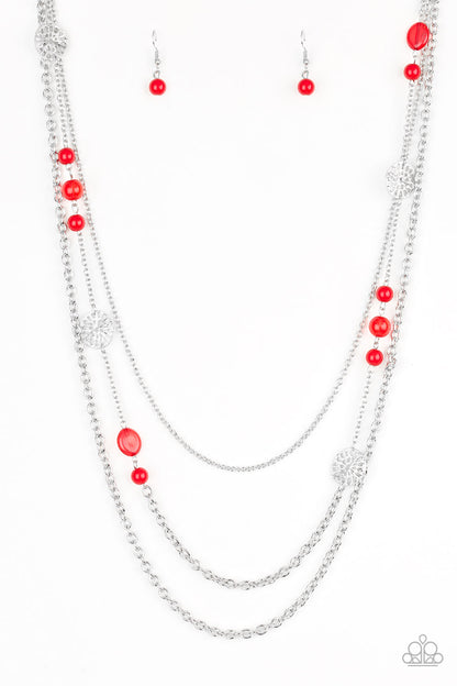 Paparazzi Accessories-Pretty Pop-tastic! Red Ornate Necklace Set