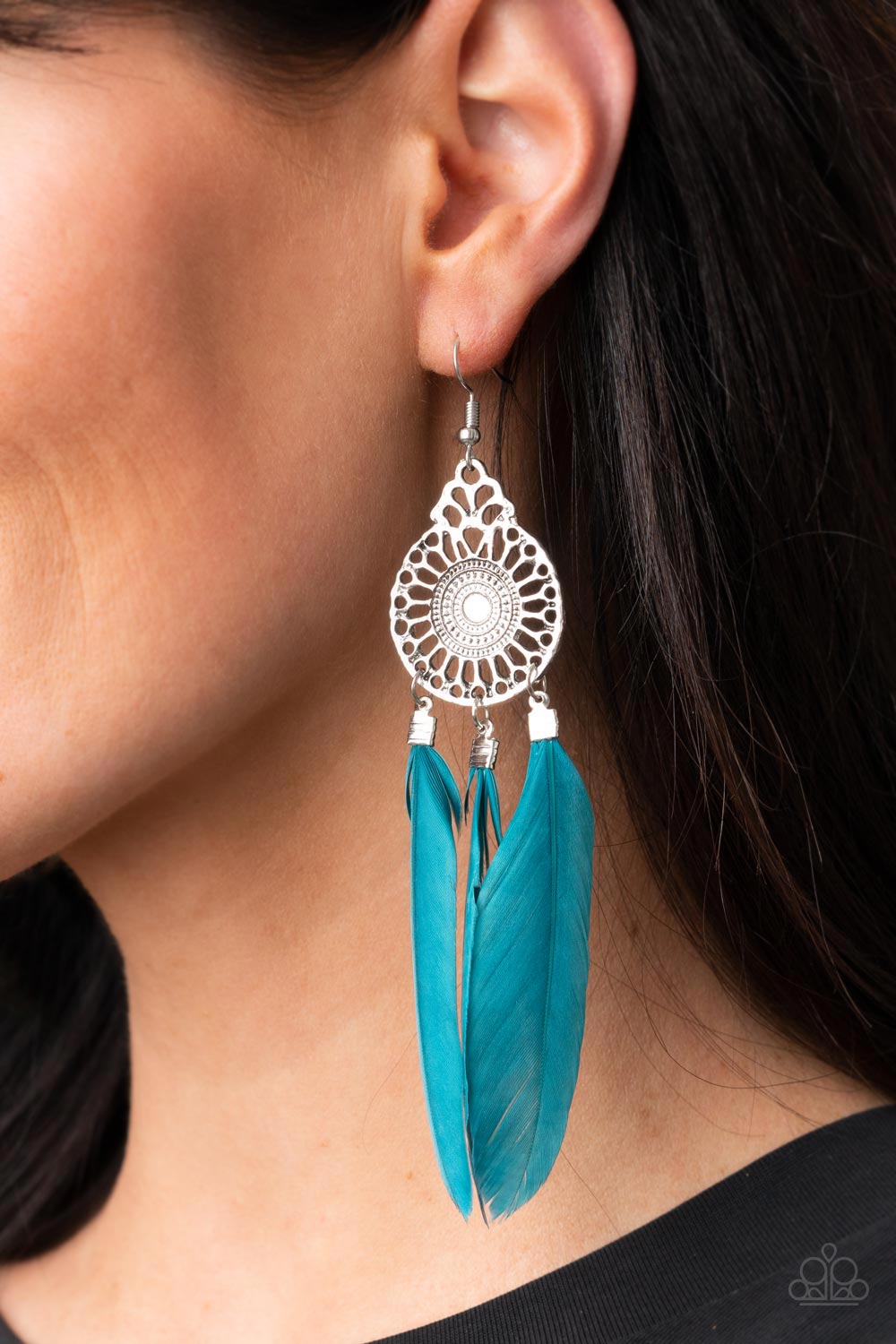 Paparazzi Accessories-Pretty In PLUMES Blue Mykonos Feather Earrings