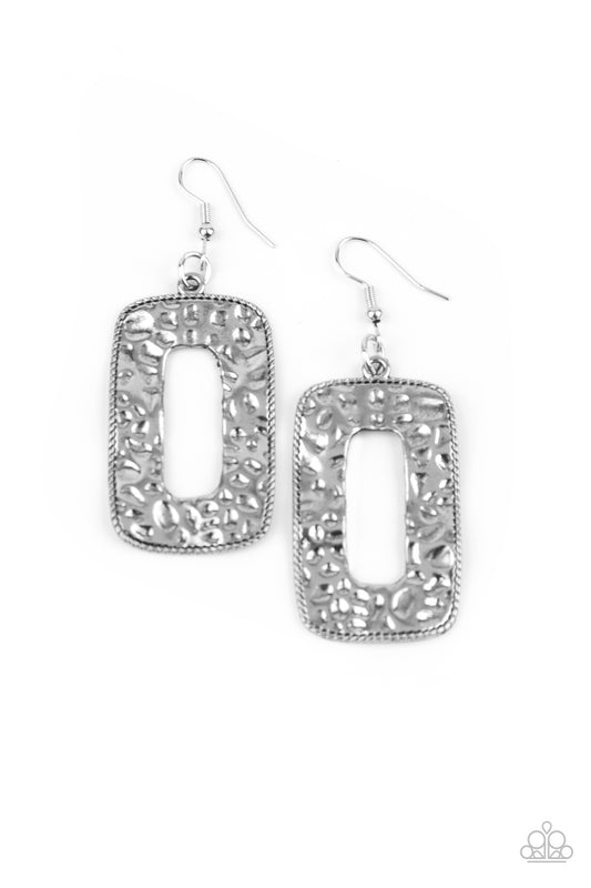 Paparazzi Accessories-Primal Elements Silver Rectangular Earrings