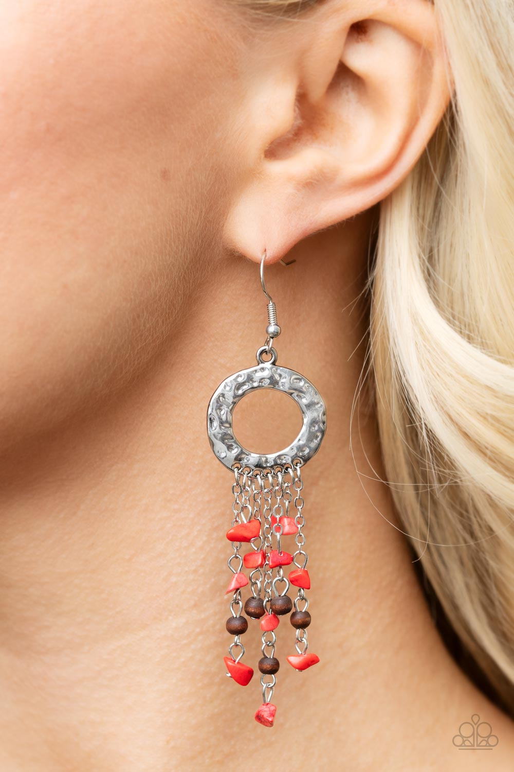 Paparazzi Accessories-Primal Prestige Red Tassel Wooden Bead Earrings