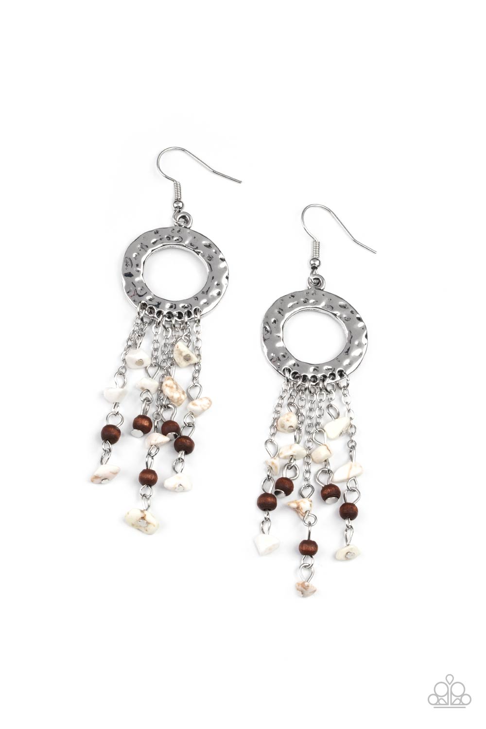 Paparazzi Accessories-Primal Prestige White Wooden Pebble Earrings