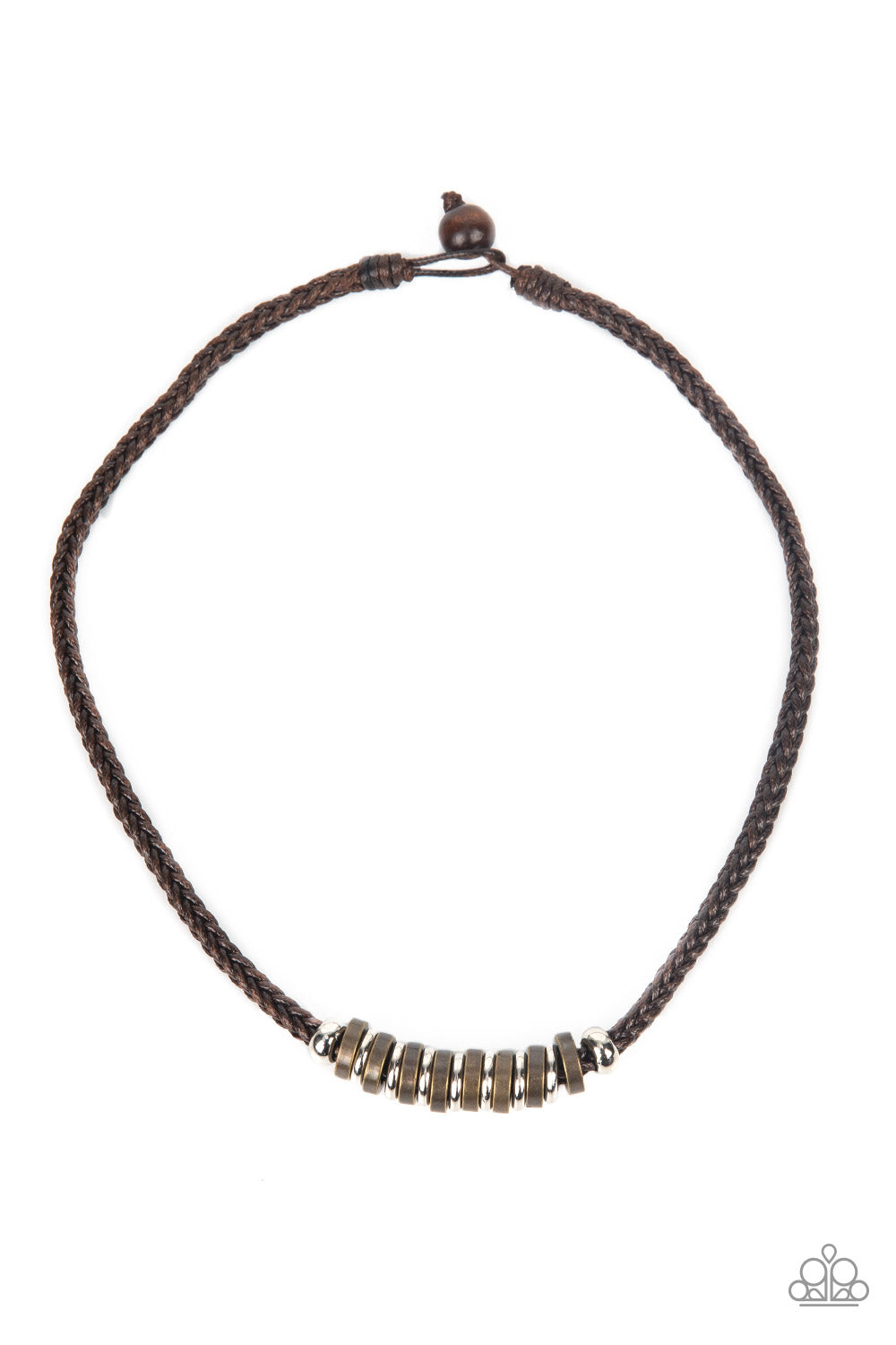 Paparazzi Accessories-Primitive Prize Brown Rustic Brass Men's Neck Cord
