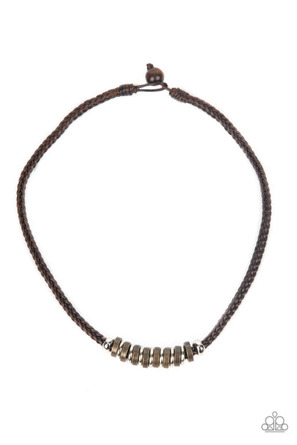 Paparazzi Accessories-Primitive Prize Brown Rustic Brass Men's Neck Cord
