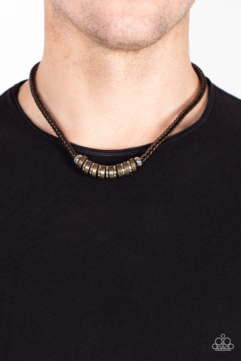 Paparazzi Accessories-Primitive Prize Brown Rustic Brass Men's Neck Cord