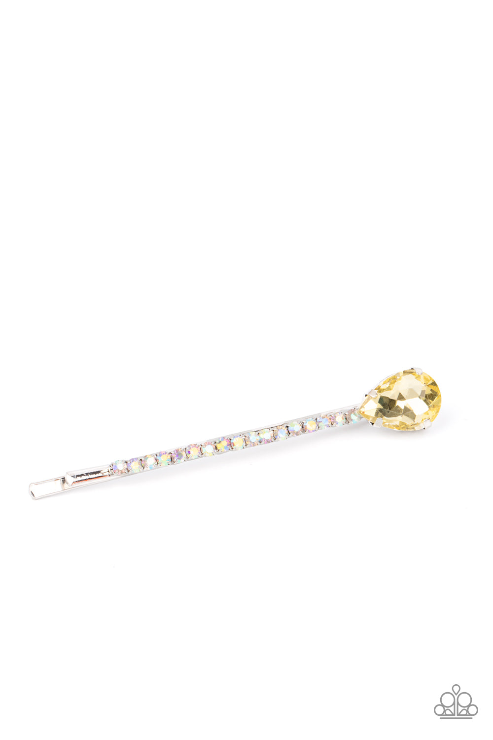 Paparazzi Accessories-Princess Precision Yellow Teardrop Opalescent Rhinestone Hair Clip