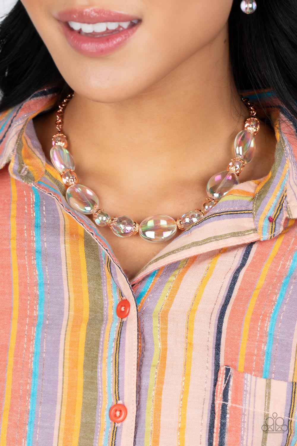 Paparazzi Accessories-Prismatic Magic Copper Iridescent Bead Necklace Set