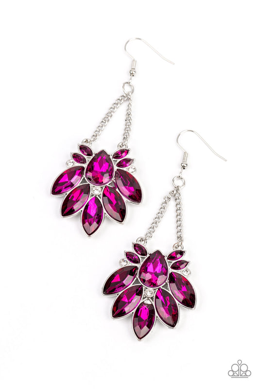 Paparazzi Accessories-Prismatic Pageantry Pink Marquise Rhinestone Earrings