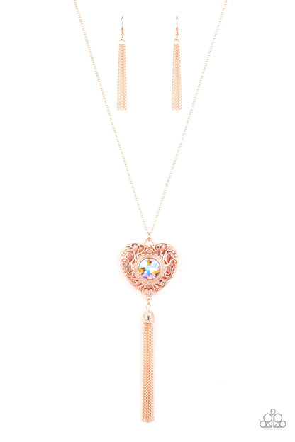 Paparazzi Accessories-Prismatic Passion Gold Peachy Heart Necklace Set