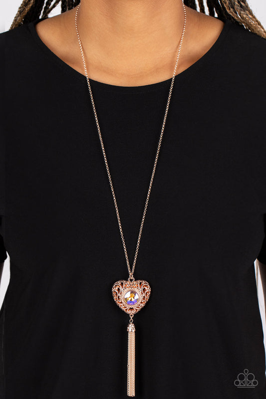 Paparazzi Accessories-Prismatic Passion Gold Peachy Heart Necklace Set
