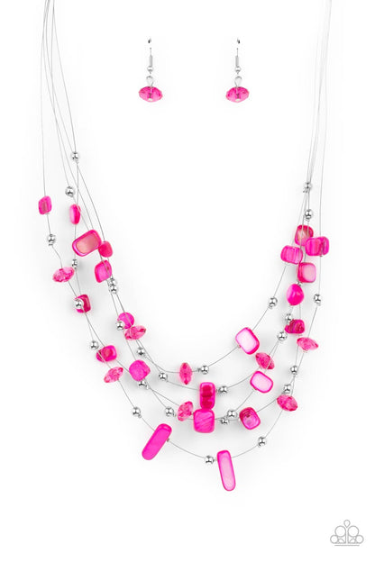 Paparazzi Accessories-Prismatic Pebbles Pink Crystal Bead Necklace Set