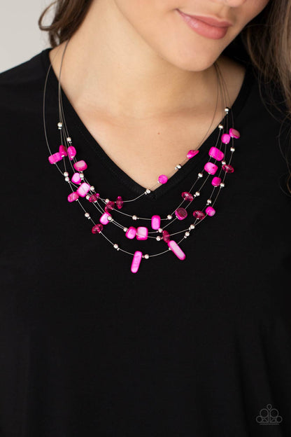 Paparazzi Accessories-Prismatic Pebbles Pink Crystal Bead Necklace Set