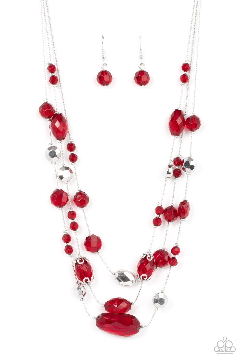 Paparazzi Accessories-Prismatic Pose Red Fire Whirl Bead Necklace Set