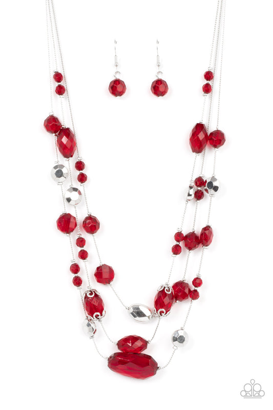 Paparazzi Accessories-Prismatic Pose Red Fire Whirl Bead Necklace Set
