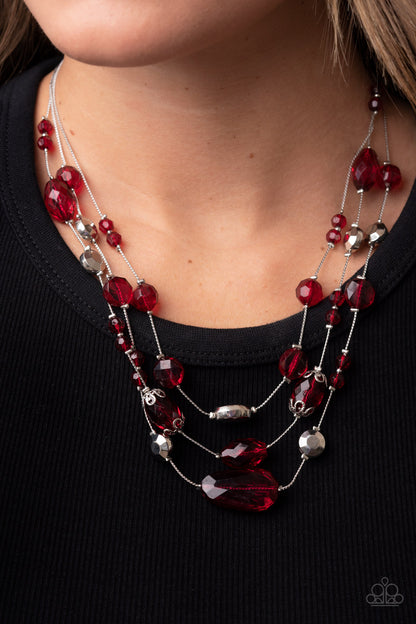 Paparazzi Accessories-Prismatic Pose Red Fire Whirl Bead Necklace Set