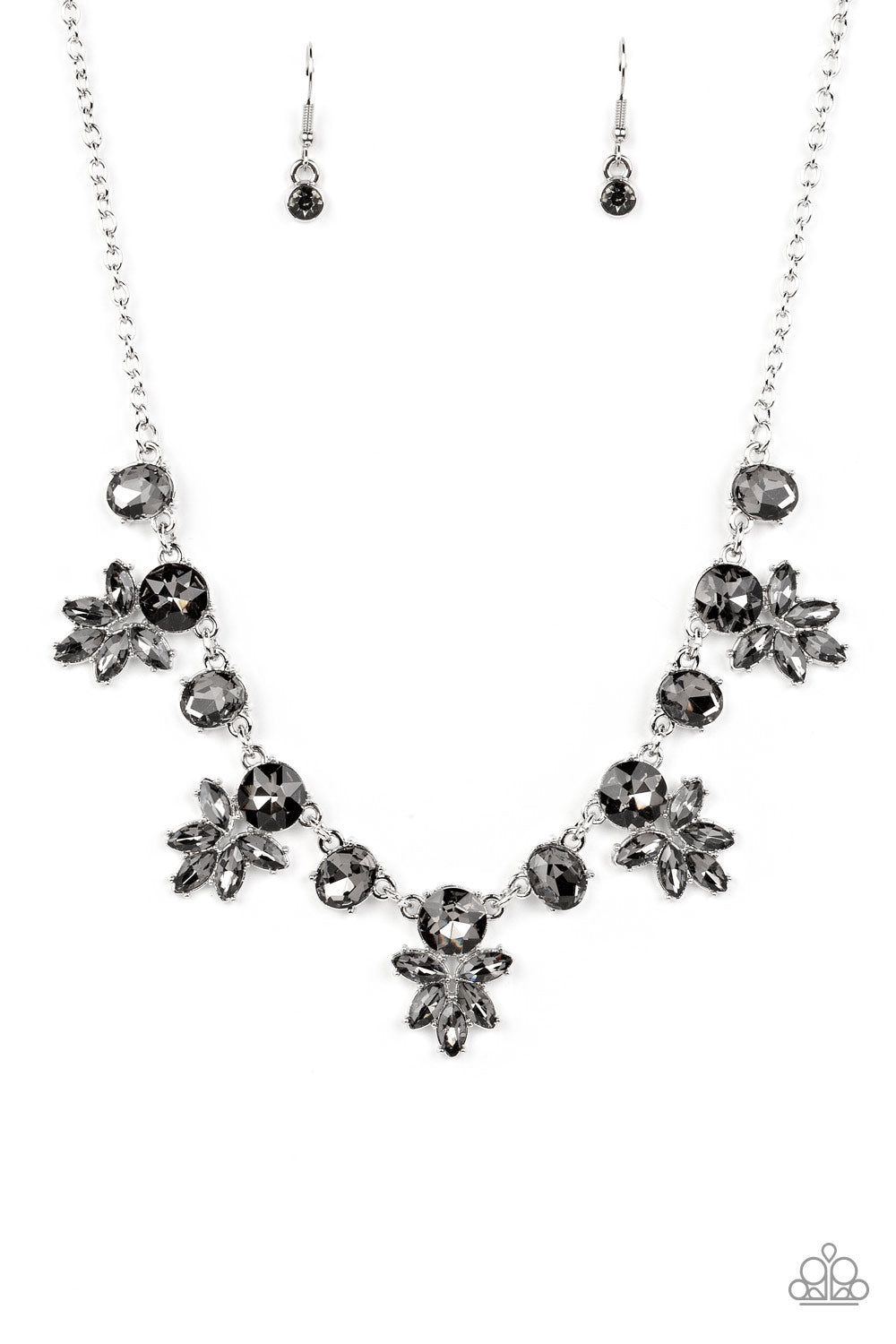 Paparazzi Accessories-Prismatic Proposal Silver Oval Rhinestone Necklace Set