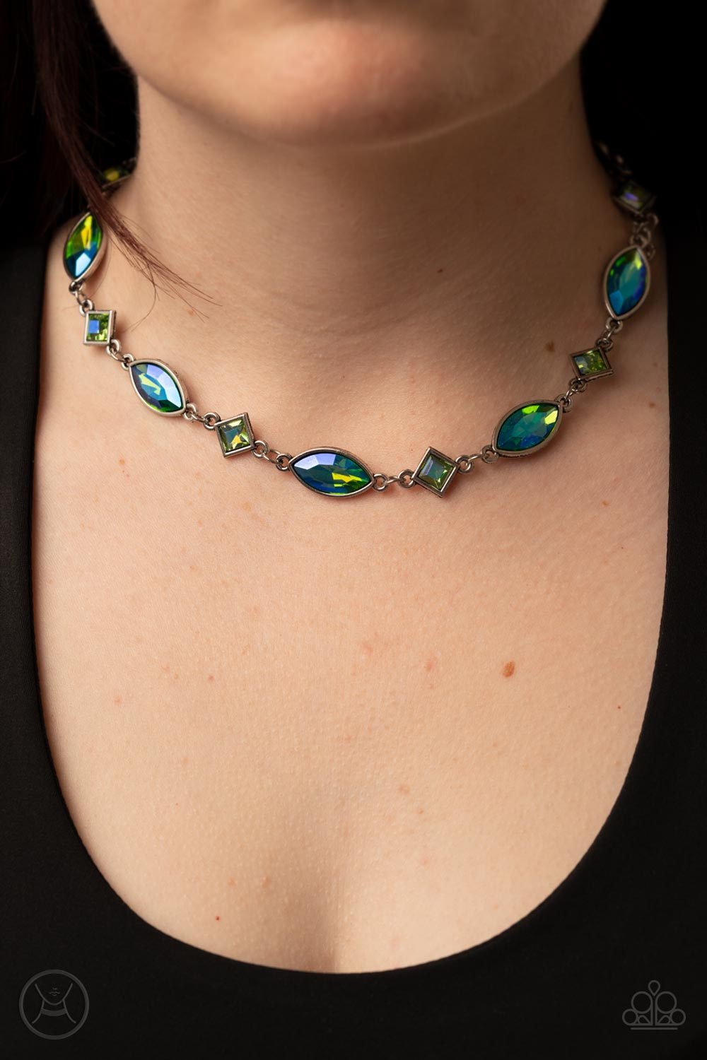 Paparazzi Accessories-Prismatic Reinforcements Green Iridescent Necklace Set