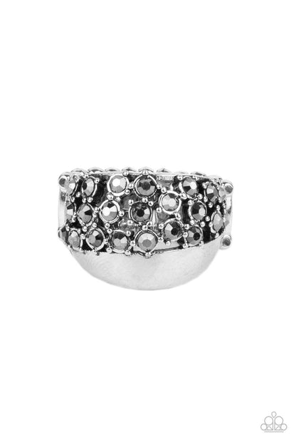 Paparazzi Accessories-Prismatically Motley  Hematite Rhinestone Silver Band Ring