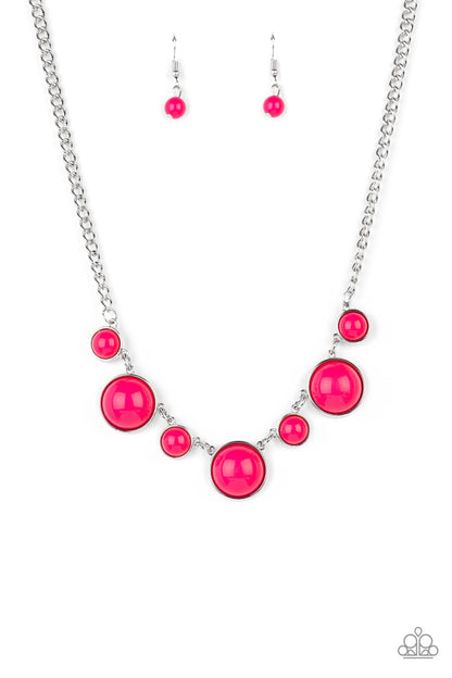 Paparazzi Accessories-Prismatically POP-tastic Pink Pressed Bead Silver Necklace Set