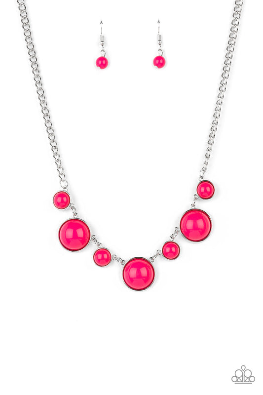 Paparazzi Accessories-Prismatically POP-tastic Pink Pressed Bead Silver Necklace Set