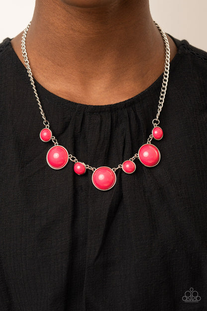 Paparazzi Accessories-Prismatically POP-tastic Pink Pressed Bead Silver Necklace Set