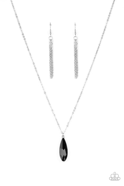 Paparazzi Accessories-Prismatically Polished Black Elongated Teardrop Necklace Set