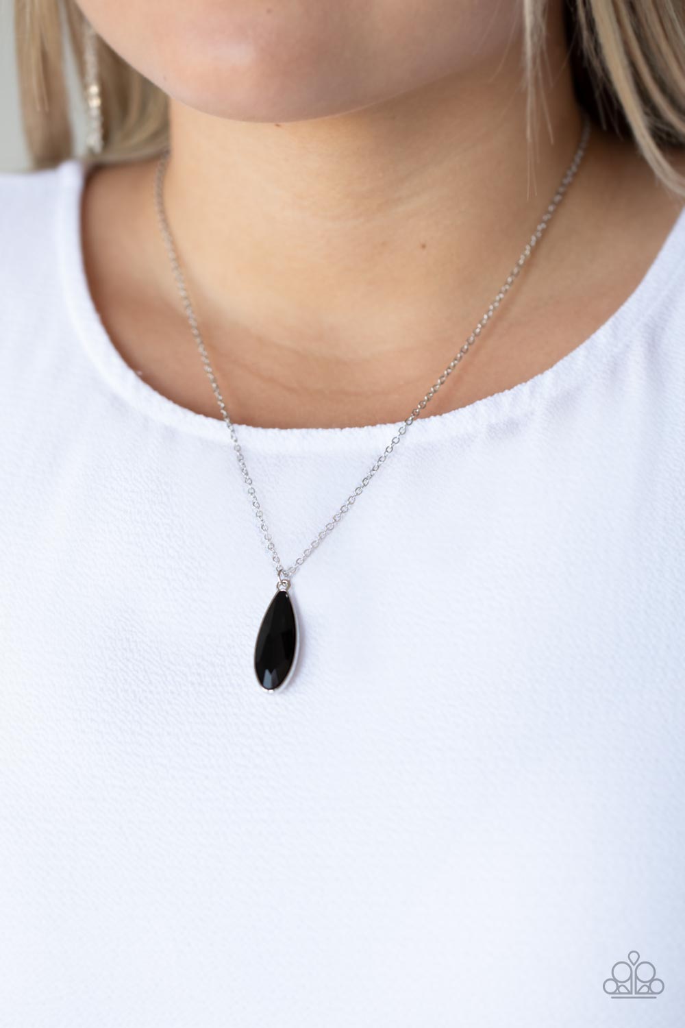 Paparazzi Accessories-Prismatically Polished Black Elongated Teardrop Necklace Set