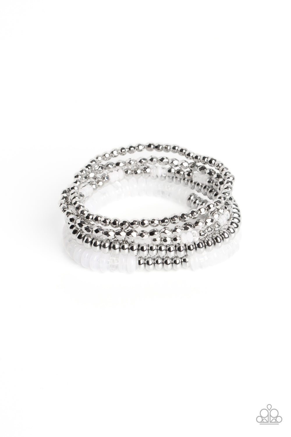 Paparazzi Accessories-Pristine Pixie Dust White Cloudy Silver Bead Bracelet