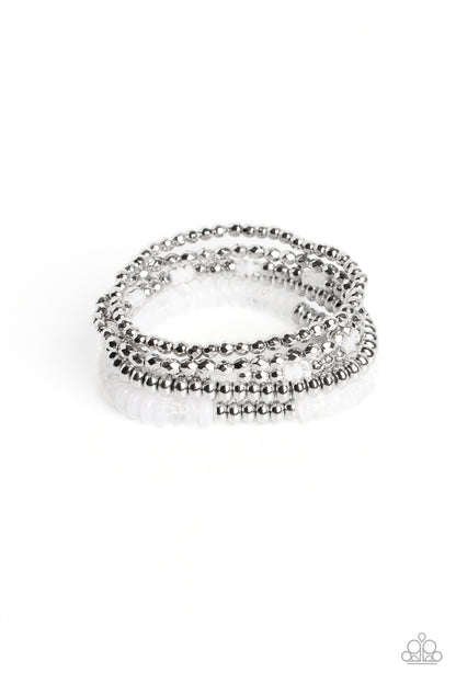Paparazzi Accessories-Pristine Pixie Dust White Cloudy Silver Bead Bracelet