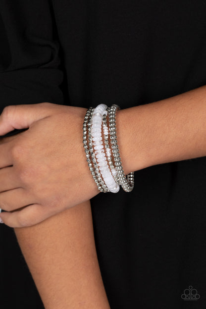 Paparazzi Accessories-Pristine Pixie Dust White Cloudy Silver Bead Bracelet