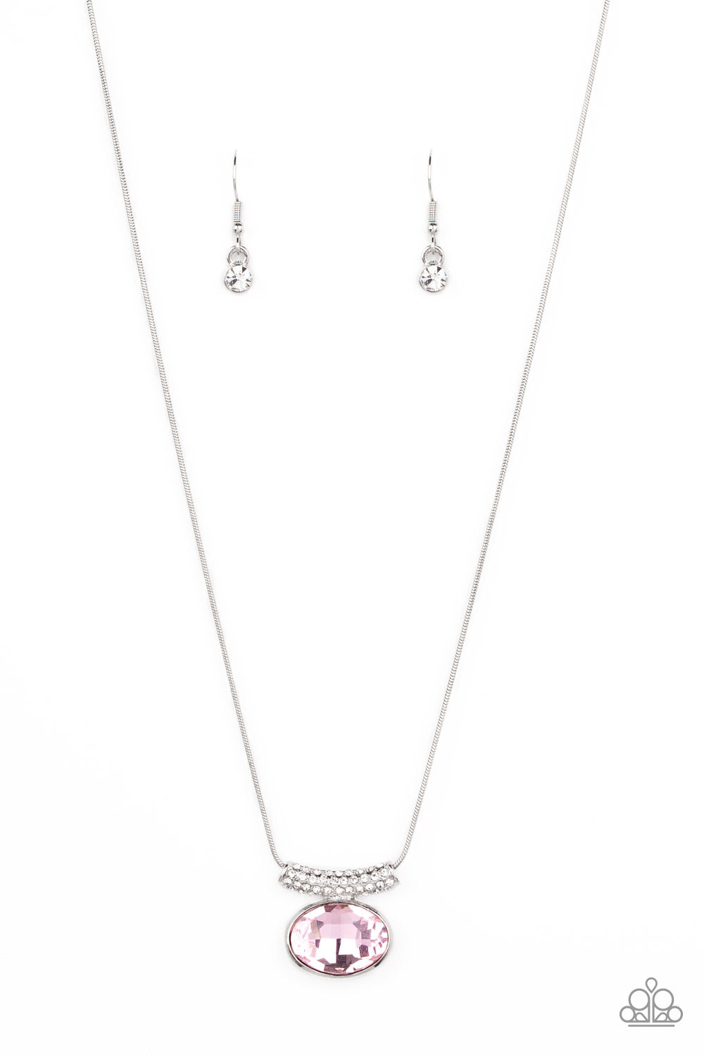 Paparazzi Accessories-Pristinely Prestigious Pink Oval Gem Necklace Set