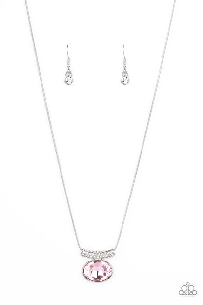 Paparazzi Accessories-Pristinely Prestigious Pink Oval Gem Necklace Set