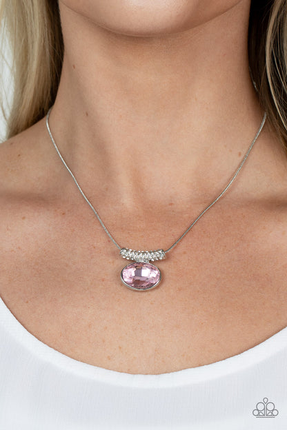 Paparazzi Accessories-Pristinely Prestigious Pink Oval Gem Necklace Set