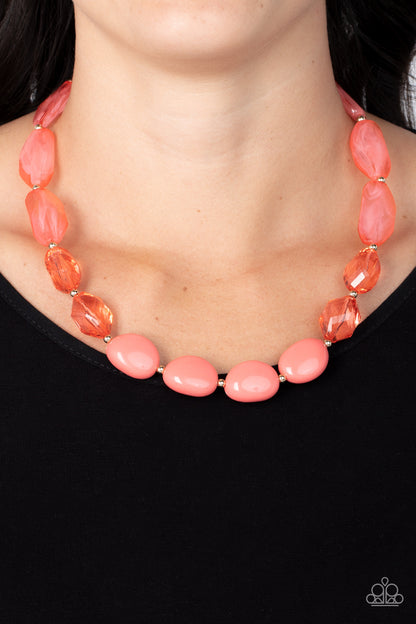 Paparazzi Accessories-Private Paradise Orange Dainty Gold Bead Necklace Set