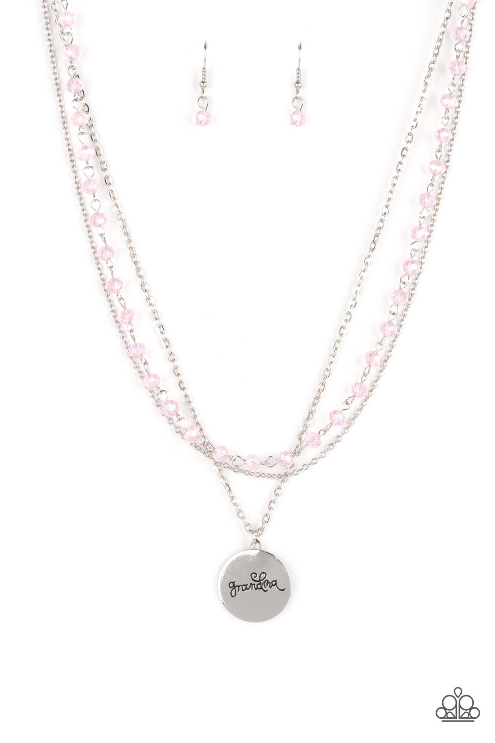 Paparazzi Accessories-Promoted to Grandma Pink Iridescent Crystal Necklace Set