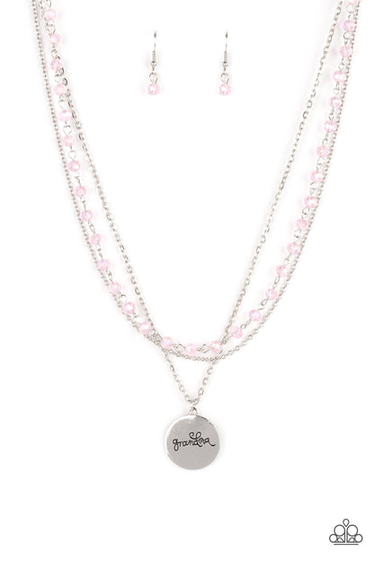 Paparazzi Accessories-Promoted to Grandma Pink Iridescent Crystal Necklace Set