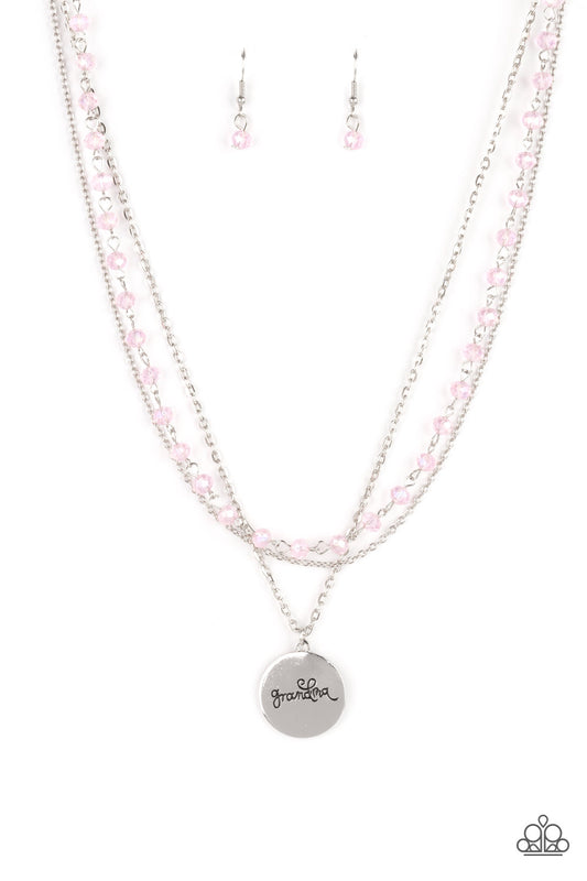 Paparazzi Accessories-Promoted to Grandma Pink Iridescent Crystal Necklace Set