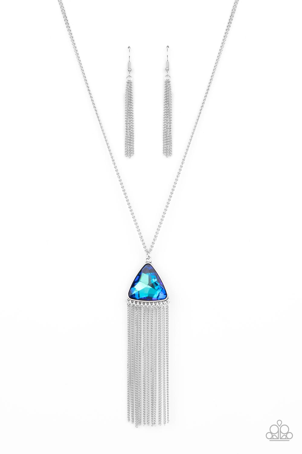 Paparazzi Accessories-Proudly Prismatic Blue Iridescent Triangular Necklace Set