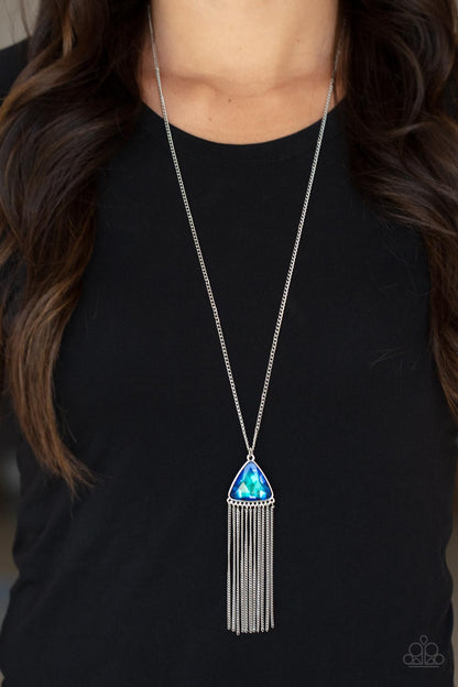 Paparazzi Accessories-Proudly Prismatic Blue Iridescent Triangular Necklace Set